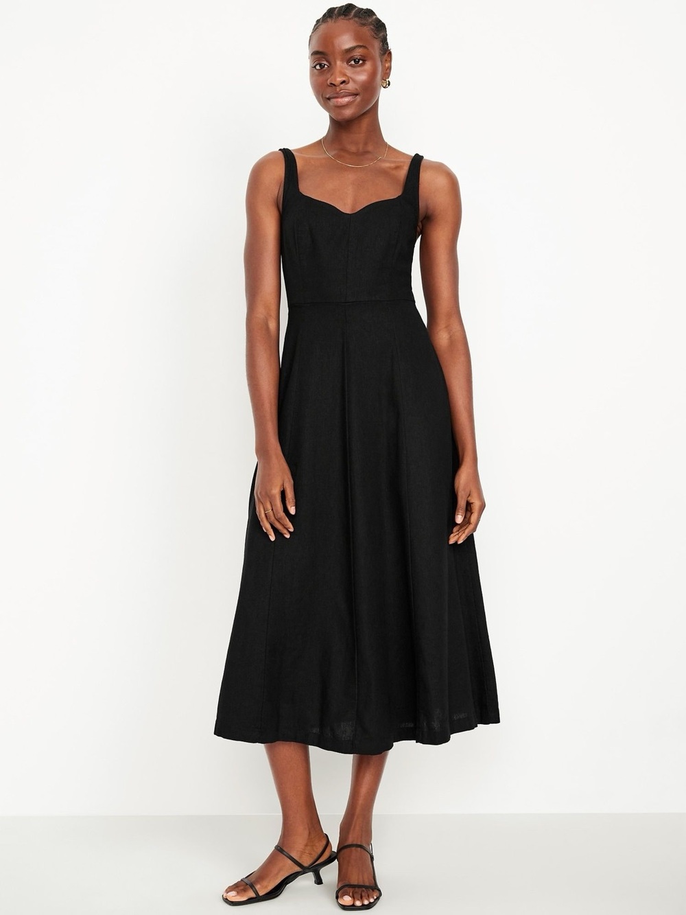 Fit & Flare Linen Blend Midi Dress